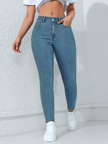Flexra Quần jean denim nữ dáng ôm có túi, đa năng, thích hợp mặc thường ngày. - màu nâu - Xem 6