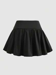 Girlism 少女休闲、运动、上学、返校季黑色内置打底裤A字荷叶边迷你裙，春夏款 - 黑色 - 查看 2