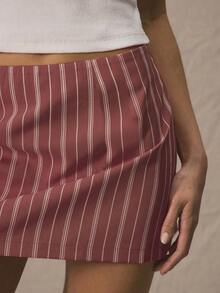 MUSERA Low Rise Striped Tailored Micro Mini Skirt Summer Cute Vacation Al Fresco Holiday  Party - Brown - View 6