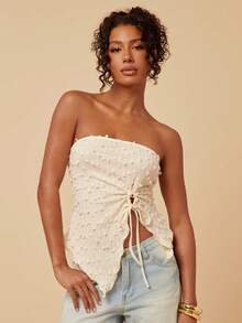 Travachic 女士夏季休闲纹理抹胸上衣，适合度假 - 杏色 - 查看 3