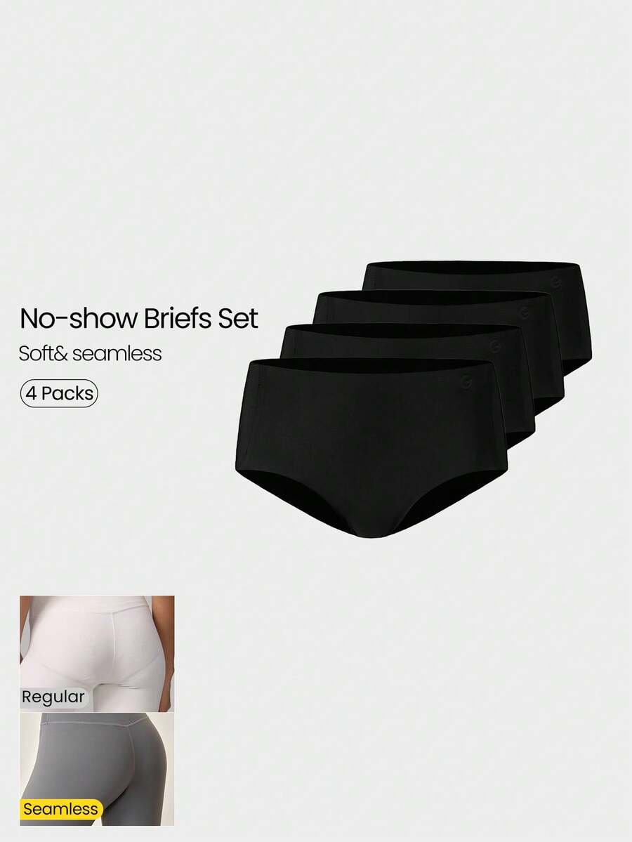 GLOWMODE 2 Packs Lightweight Breathable Sweat-Wicking Mid-Waist Full Coverage Seamless No-Show Underwear Daily Workout - Black - View 1