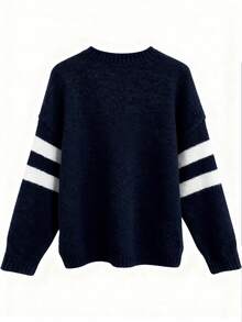 Resyla Women's Casual Round Neck Jacquard Star Pattern Long Sleeve Sweater, Autumn/Winter - Navy Blue - View 2