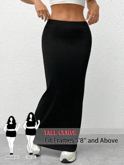 SHEIN Tall CURVE Plus Size Women Casual Solid Color Long Skirt