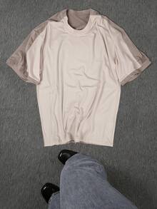 Manfinity Men's Casual Patchwork Color Round Neck Short Sleeve T-Shirt, Versatile For Commuting And Outings - Multicolor - View 3