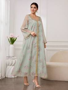 SHEIN Najma Elegant Romantic Luxurious Patchwork Minimalist Fashion Young Women Commuter Romantic Dress - Mint Green - View 6