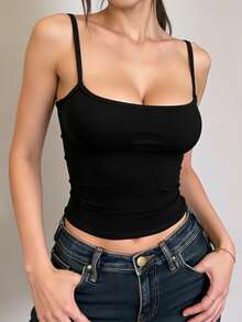 INAWLY Solva Women's Minimalist Solid Color Fitted Camisole, Versatile For Summer - Black - View 4