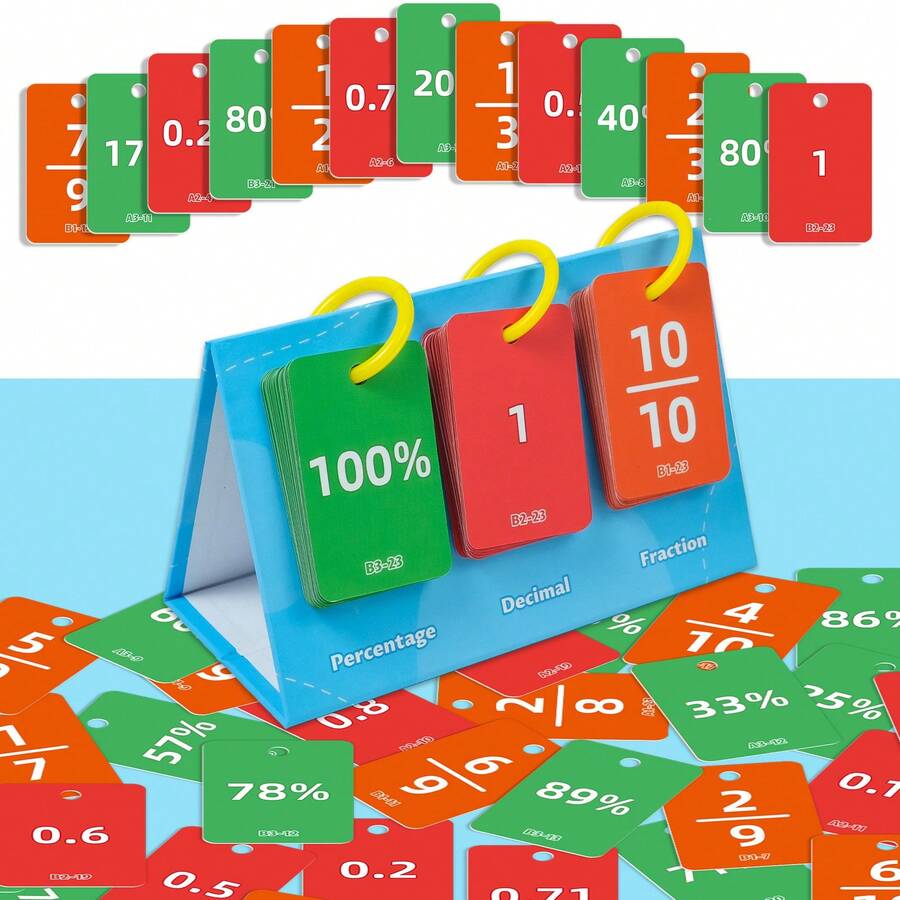 Nuevas tarjetas educativas, 69 tarjetas para conversión de decimal, fracción y porcentaje, pensamiento con tarjetas y entrenamiento cognitivo de educación temprana, juegos educativos interactivos. - Multicolor - Ver 1
