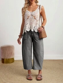 EMERY ROSE Quần jeans ống loe rách cỡ lớn - Màu xám đen - Xem 6