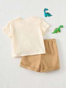 Cozy Pixies Set de 2 piezas con parte superior de manga corta de cuello redondo suave y pantalones de cintura elástica con estampado de dinosaurio de dibujos animados para bebé niño - Multicolor - Ver 6