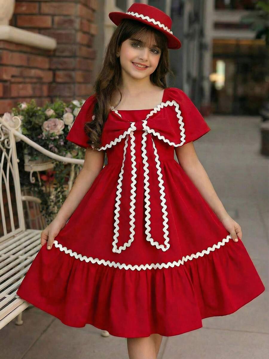 SHEIN Young Girl's Spring/Summer Ramandan Style Matching Family Vacation, Vintage Rose Ditsy Floral Mixed Print Cap Sleeve A-Line Dress, With Golden Woven, Matching Family Vacation Casual Short Sleeve National Ditsy Floral Print Dress, Mom And Daughter & Sisters Matching. - Multicolor - View 1
