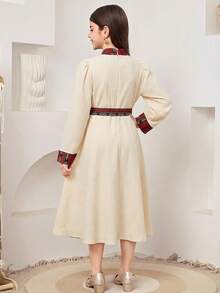 SHEIN Girls Long Sleeve Stand Collar Flared Geometric Abaya Dress In Polyester For Special Occasions - Multicolor - View 3