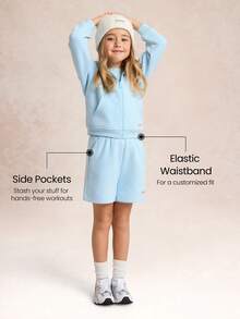 GLOWMODE Kids Collection Everyday Fleece Bundle Up Soft Warm Elastic Waist Loose Fit A-Line Shorts Daily Casual Outdoor Wear - Baby Blue - View 3