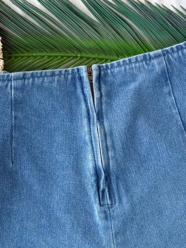 Soleia 女士印花裹身系带休闲牛仔迷你裙 - 中等水洗藍 - 查看 4