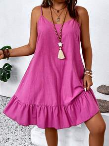 SHEIN Clasi 大尺碼女士純色簡約日常穿搭吊帶連身裙