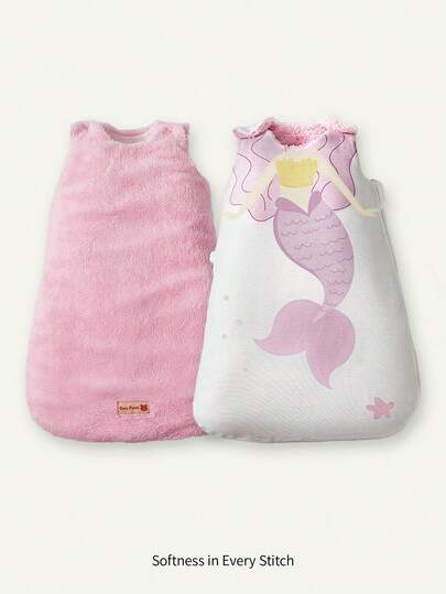 Cozy Pixies 1pc Oeko-Tex Certified Reversible Cartoon Mermaid Tail Print Baby Sleeping Bag, Soft & Comfortable For Everyday Use In Autumn/Winter