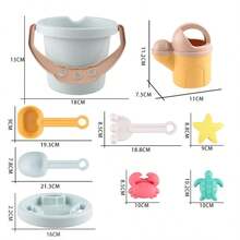 Un conjunto de juguetes de playa para niños, que incluye un set de cubos de playa, un cubo de arena reforzado y herramientas de excavación hechas de paja de trigo, un set de 9 piezas de juguetes interactivos de playa. - Multicolor - Ver 5