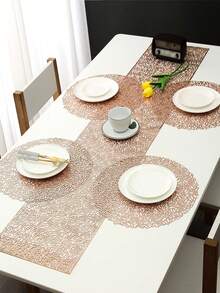 1-5 Piece Gold Hollow-Out Placemat And Table Runner Set, Washable, Easy To Clean, Wipe-Off, Non-Slip, Heat-Resistant, Placemats, Holiday Wedding Party Decorations - Multicolor - View 16