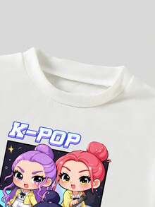 2pcs/Set Girl Group Star Idol Print Short Sleeve Top And Jogger Pants Set, Casual & Fashionable For Girls, Suitable For Spring, Summer, Autumn, Winter - Multicolor - View 4