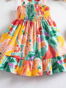 SHEIN Baby Girl Vacation Casual Cute Floral Pattern Ruffle Hem Dress Baby Girl Multicolor Princess Dress Multicolor Floral Print Dress Baby Girl Sleeveless Floral Print Casual Dress Baby Vacation Dress - Multicolor - View 6