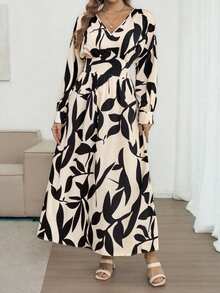 Louniche Đầm dài tay cổ chữ V dành cho nữ, họa tiết hoa Pháp, eo chun, dáng suông, thích hợp cho mùa xuân, thu, hè, mặc hàng ngày, đi làm, lễ hội âm nhạc, tiệc tùng, kỳ nghỉ, đa năng. - Nhiều màu - Xem 6