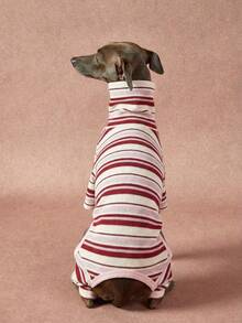 PETSIN Pawparrel 1件宠物秋冬时尚经典复古条纹印花学院风双面绒保暖弹力舒适狗狗高领连体衣 - 彩色 - 查看 2