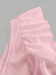 SHEIN MOD Plus Size Ruched Solid Color Asymmetric Collar Ruffle Hem Short Dress - Pink - View 3