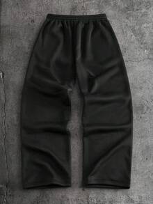 AXEPEAK 男士休闲运动字母雕塑印花抽绳腰带运动裤 - 黑色 - 查看 2