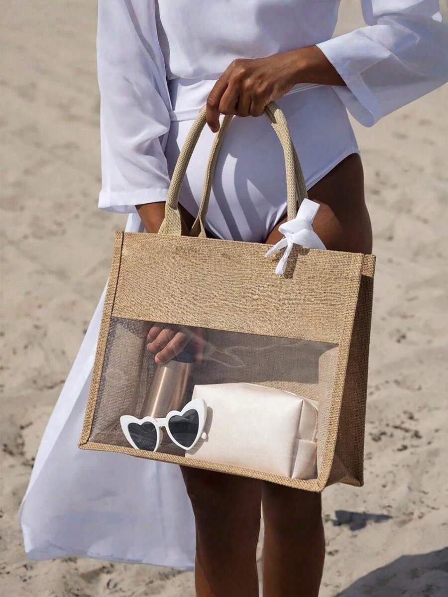 Bride Transparent Tote Bag Beach Pool Rustic Boho Destination Wedding Engagement Bachelorette Hen Party Bach Weekend Bride To Be Bridal Shower Tropical Honeymoon Gift Future Mrs Present(Only Contain The Bag) - Natural - View 1