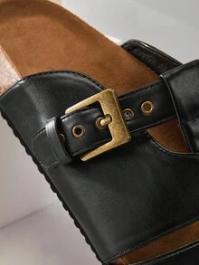 SHUZIA Women's Casual Stylish Crisscross Slip-On Clogs With Adjustable Buckles - Black - View 7