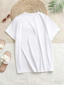 Resyla Women's Round Neck Knight Embroidery Print T-Shirt - Round Neck Casual Top - Lightweight T-Shirt Suitable For All Seasons - White - View 2