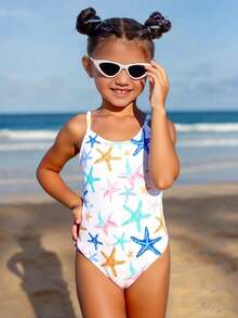 4-7岁女童彩色海星印花连体泳衣，清新可爱，舒适儿童泳装，适合沙滩和泳池穿着。长款泳衣，女童连体泳衣，连体泳衣，儿童连体泳衣，连体泳衣，连体泳衣，女童连体泳衣，女童连体泳衣，海星印花泳衣，女童泳装，儿童沙滩装 - 彩色 - 查看 8