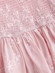 Sweetra Women's Summer Square Collar Structured Embroidered Waist Flared Hem Blouse, Pink - Pink - View 3