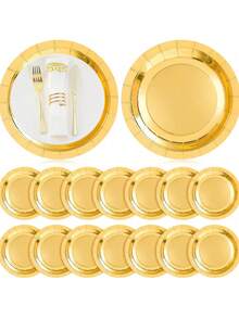 48/100pcs 7-Inch And 9-Inch Gold Foil Edge Paper Plates, Disposable White Paper Plates, Suitable For Birthday, Wedding, Christmas, New Year, Bridal Shower Party - Gold - View 4