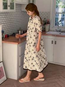 DAZY 少女碎花荷叶边纹理夏季睡裙