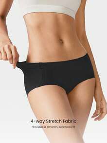 GLOWMODE 2 Packs Lightweight Breathable Sweat-Wicking Mid-Waist Full Coverage Seamless No-Show Underwear Daily Workout - Black - View 3