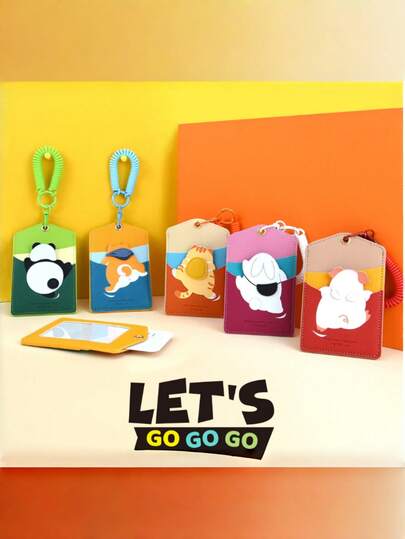Zazumi 1 PC Escaping Animal Design PU Card Holder With Retractable Keychain Cute Cartoon Character For Student ID Bus Pass Campus Use Durable Accessory Trending Now