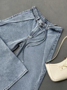 SHEIN Fashionable Commuter Low-Waist Straight-Leg Jeans - Medium Wash - View 7