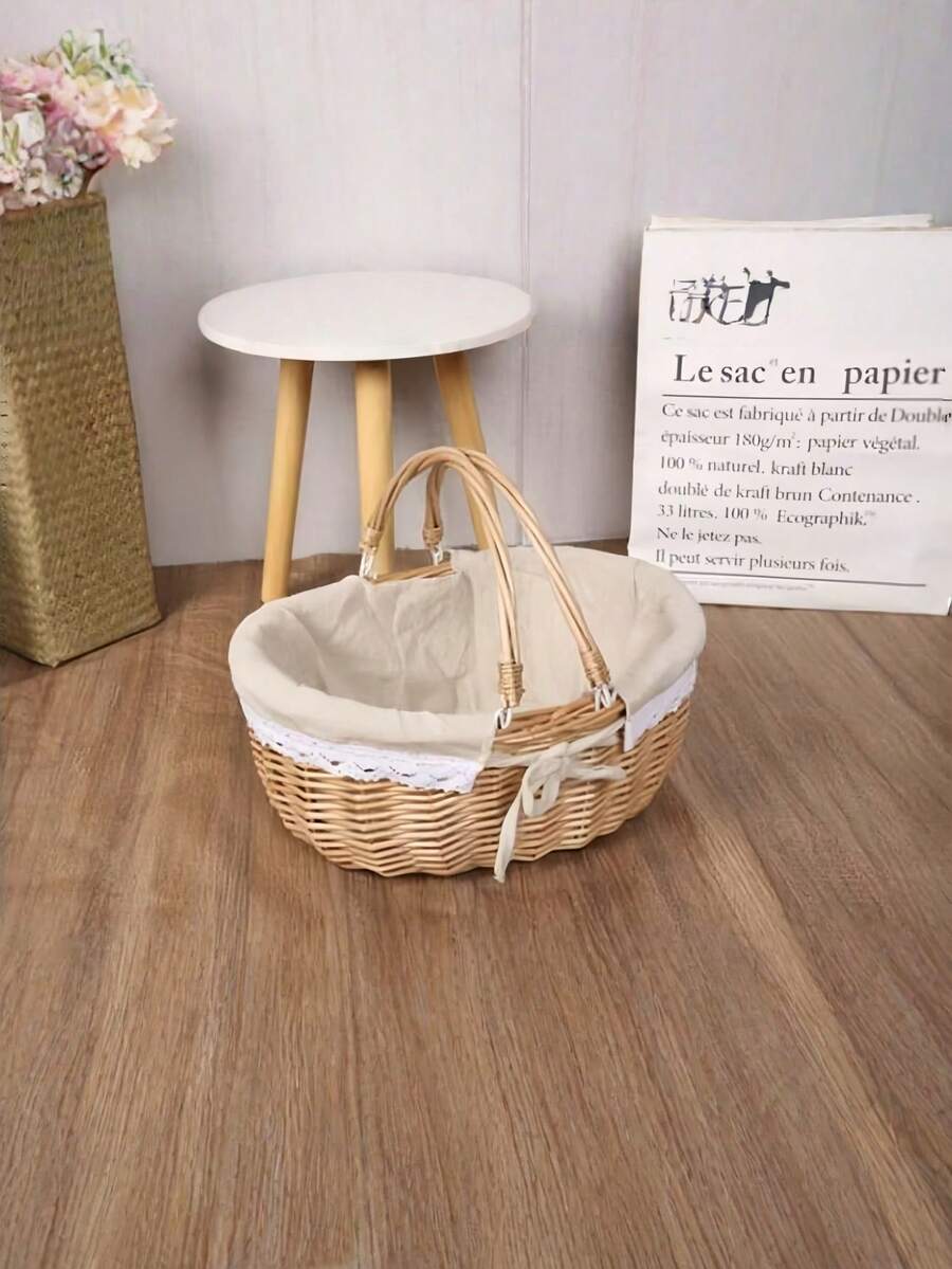 1pc Basket, Outdoor Picnic Basket, Essential Storage Basket For Spring Outings, Double-Handled Picnic Basket. It Can Also Be Used For Storage On A Living Room Table, Bedroom Decor Storage, Classroom/Office Storage - Multicolor - View 1