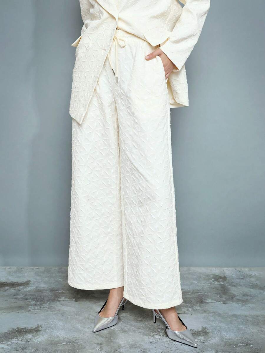 Maija 女士浪漫优雅花卉提花白色阔腿裤 情人节、节日