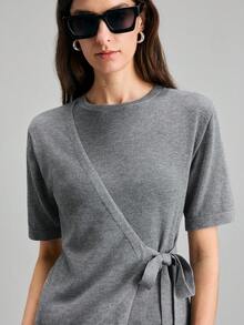 Ontre 2026 Spring/Summer New Gray Long Sleeve Tie-Waist Maxi Dress, Suitable For Modern Urban Parties, Back To School Season, Urban Minimalist Casual Daily Wear, Bohemian Style, Vacation, Festivals, Spring, Valentine's Day Carnival Outfit, Women Beach Party Elegant - Dark Grey - View 5