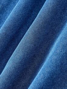 Sweetra Casual Crew Neck Sleeveless Denim Dress For Women - Blue - View 4