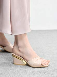 CUCCOO BIZCHIC Women's Square Toe Elegant High Heel Slide Sandals, Suitable For Daily Wear - Apricot - View 5