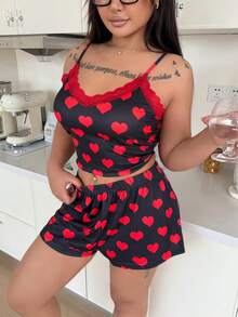 ZzzCrew Bộ đồ ngủ cỡ lớn 2 món gồm áo hai dây cổ chữ V phối ren và quần short, thích hợp cho mùa hè. - Nhiều màu - Xem 6