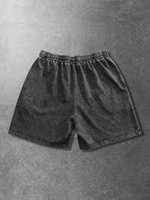 ROMWE MEN Goth Quần short nam phong cách thường ngày mùa xuân/hè họa tiết bông tuyết và gai tối màu kiểu Anh. - màu đen - Xem 2