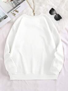 EMERY ROSE 女士休闲爱心刺绣卫衣，秋冬款 - 白色 - 查看 2