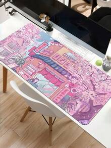 1个可爱猫咪咖啡厅粉色樱花动漫桌垫，防滑橡胶底座，硅藻土材质，超光滑表面，大号鼠标垫，适用于电脑、笔记本电脑、办公室装饰、家庭办公用品、桌面配件 - 可愛的貓卡和粉紅櫻花 - 查看 4