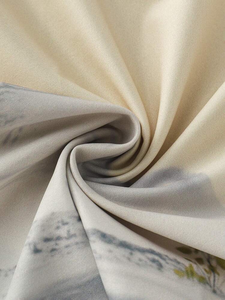 Olithes Women's High Waist Elegant Fashion Versatile Draping High-End Chinese Style Landscape Painting Print Tie Waist Skirt - Khaki - View 6