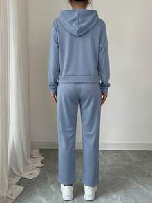 Conjunto de dos piezas para mujer: sudadera con capucha y cremallera + joggers con estampado galáctico, Conjuntos de dos piezas para mujer - Azul - Ver 2