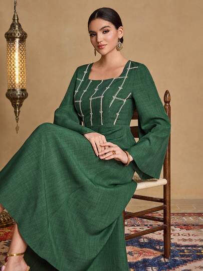 SHEIN Najma Vestido modesto de estilo árabe con bordado pesado y elegante, nuevo y de moda para mujeres