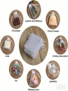 50/10个透明礼品包装袋，多种尺寸，适用于婚礼、派对、旅行、生日、周年纪念等场合。束口欧根纱礼品包装袋，适合包装珠宝、糖果、文具和其他小物件。也适用于装饰、水果包装和防虫储存。是派对和餐饮场合的理想之选，也是节日送礼的完美选择——灰色 - 灰灰色 - 查看 6